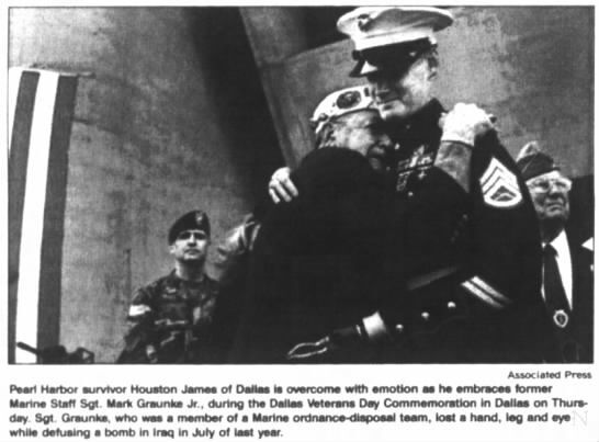 Pearl Harbor survivor Huston James and former Marine Staff Sgt. Mark Graunke Jr.